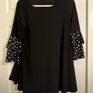 Black Polka Dot Ruffle Sleeve Long-Sleeve Dress